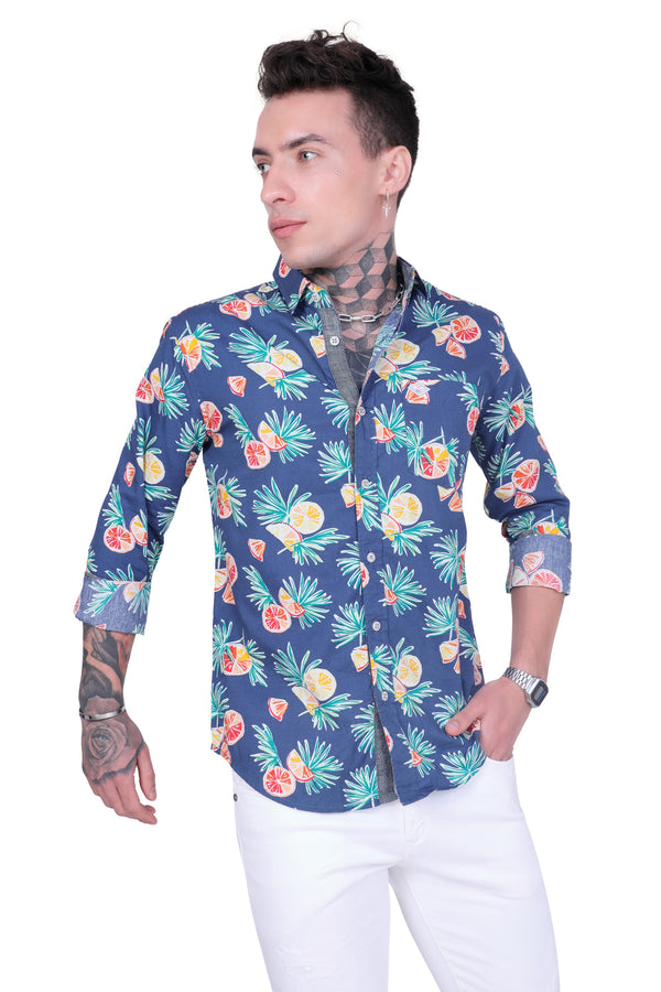 Blue Orange Fruit Punch Printed Shirt